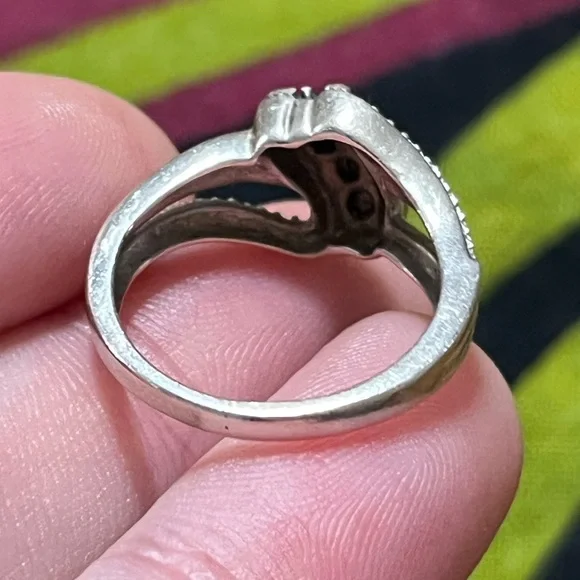 VTG JWBR Signed Black Diamond Chip Sterling Silver 925 Size 6 Estate Ring - Picture 7 of 8